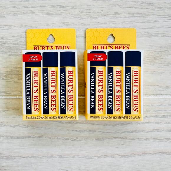 Burt's Bees Moisturizing Lip Balm, Vanilla Bean,3 ct - Lot of 2 (6 Balms) - Picture 1 of 6